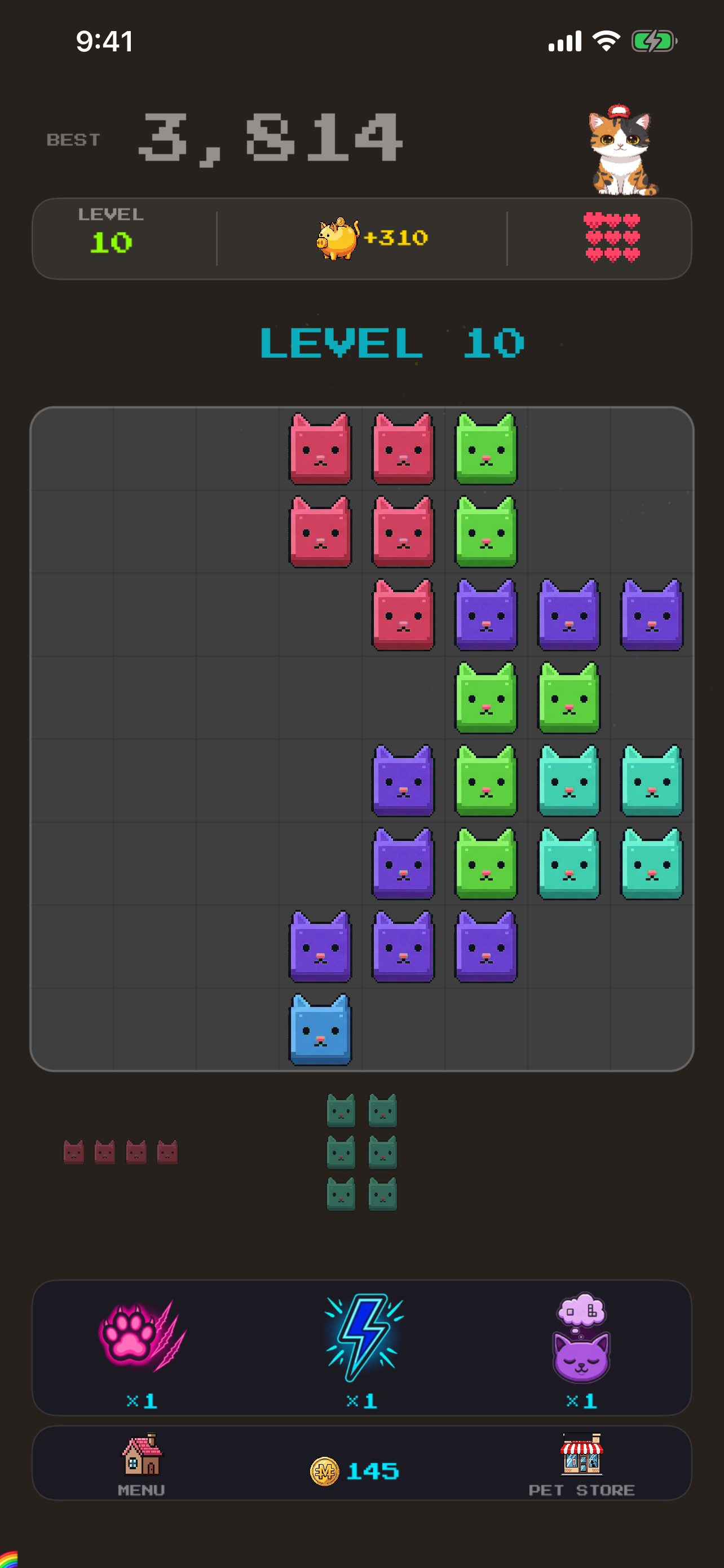 Level up — boards get harder, Meow Bucks at stake