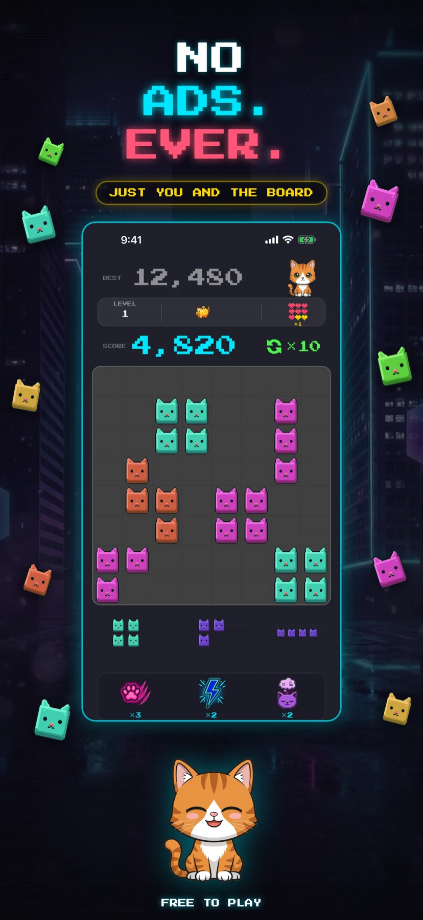 No ads, ever — just you and the board. Free to play.