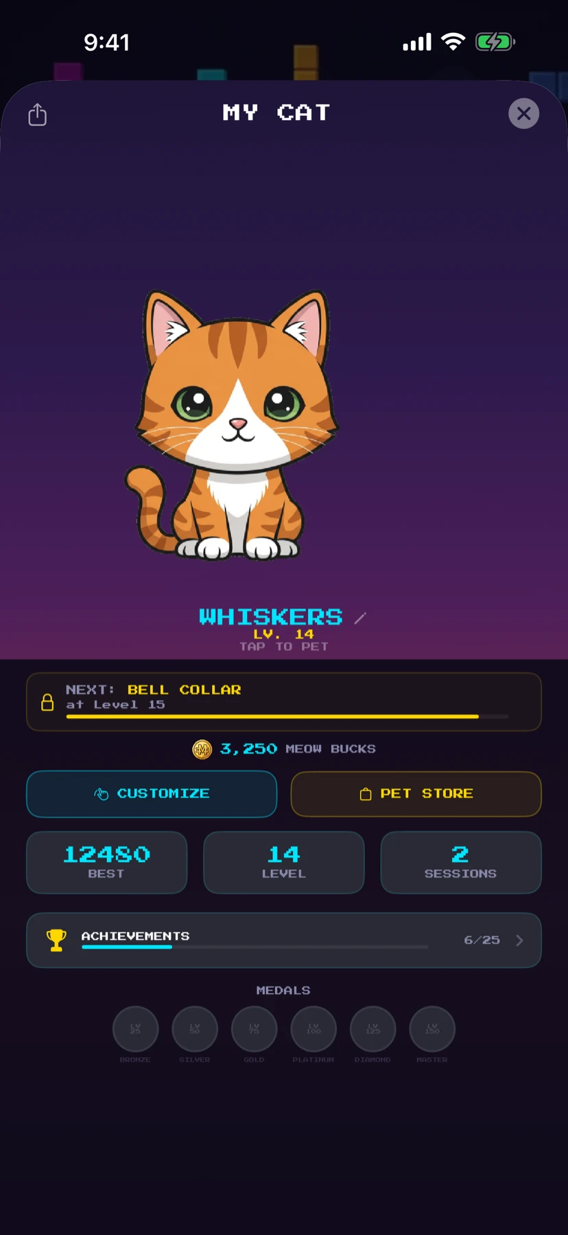 CLAWDER cat customization screen